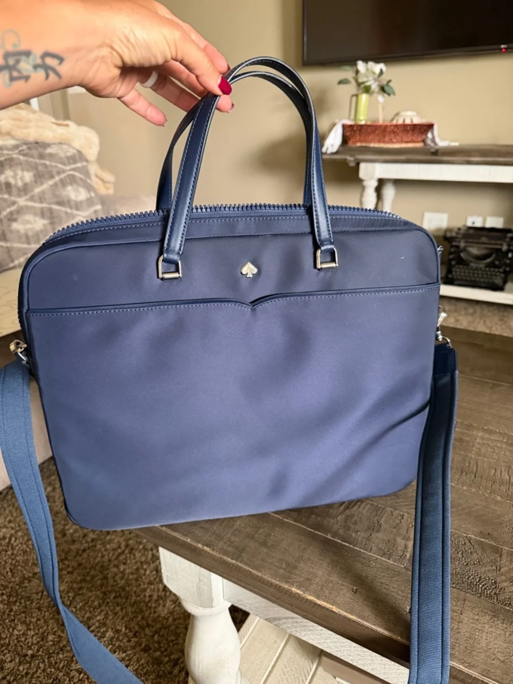 kate spade Navy Structured Laptop Bag with Removable Strap